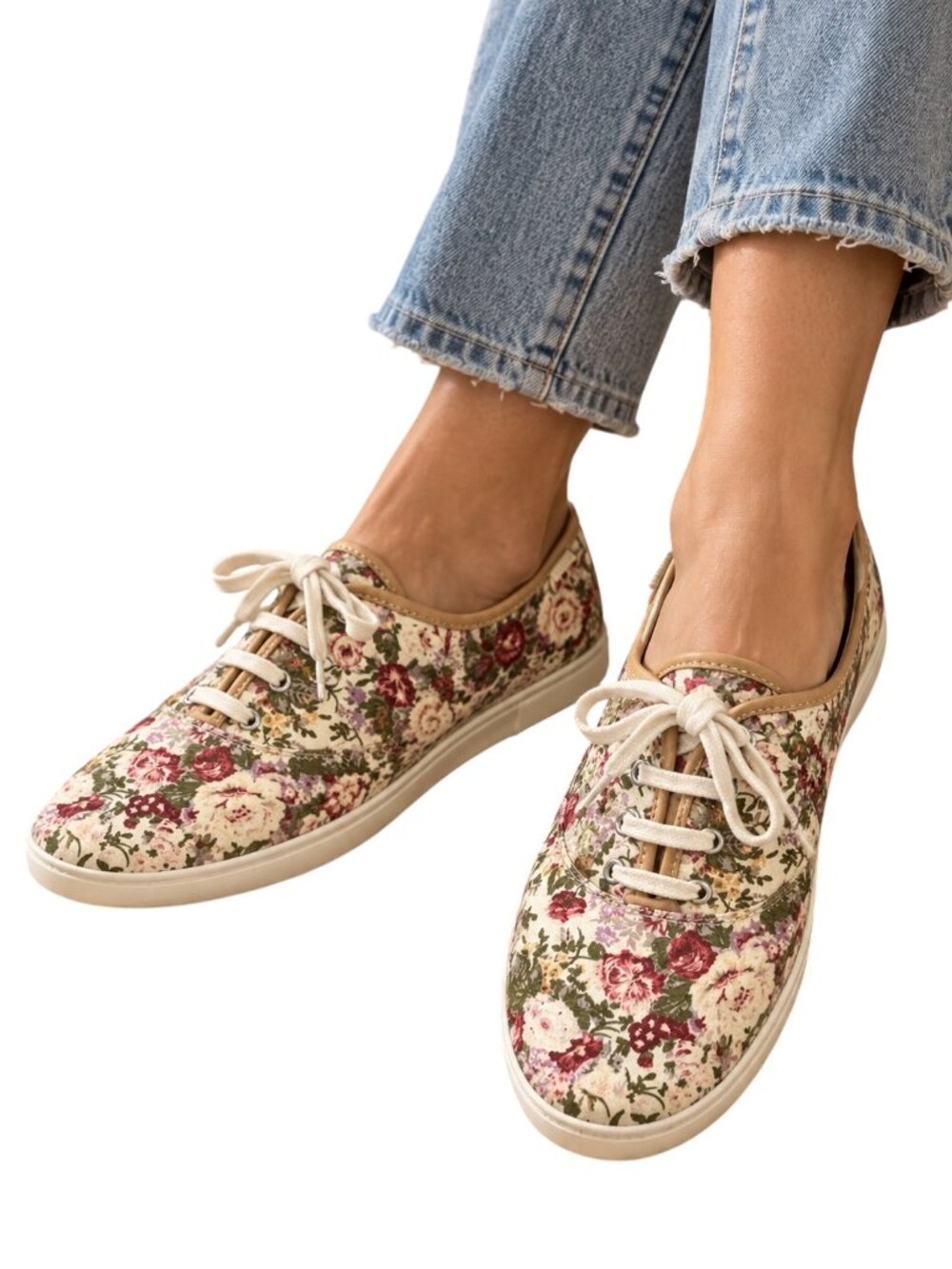 🌻Hotter Women’s Fall Floral Festival Boho Canvas Casual Lace Up Sneakers 10